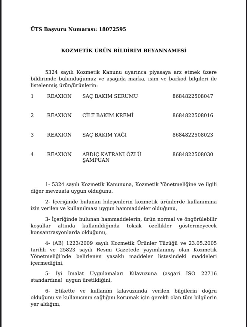 Kozmetik Ürün Bildirim Beyannamesi